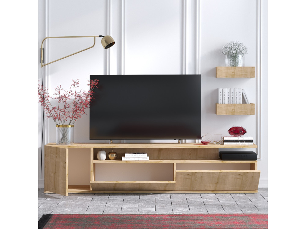 Soporte de TV de madera "Alika" - 180 x 35 x 45 cm - Roble