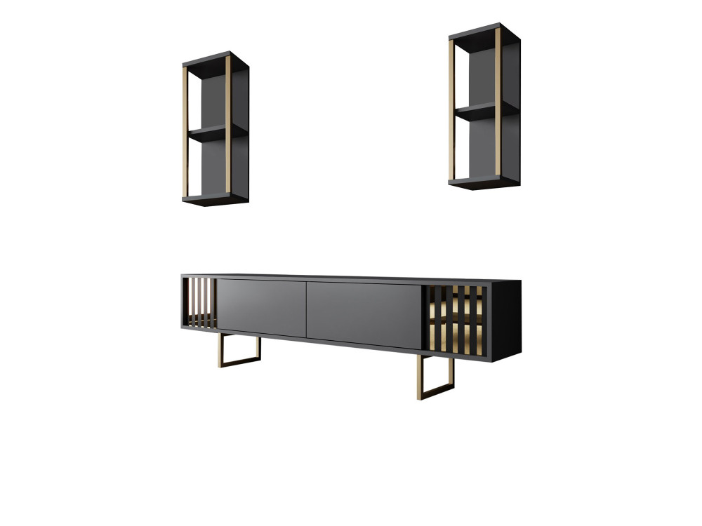 Soporte de TV de madera "Gold Line" - 180 x 30 x 48 cm - AntracitaNegro