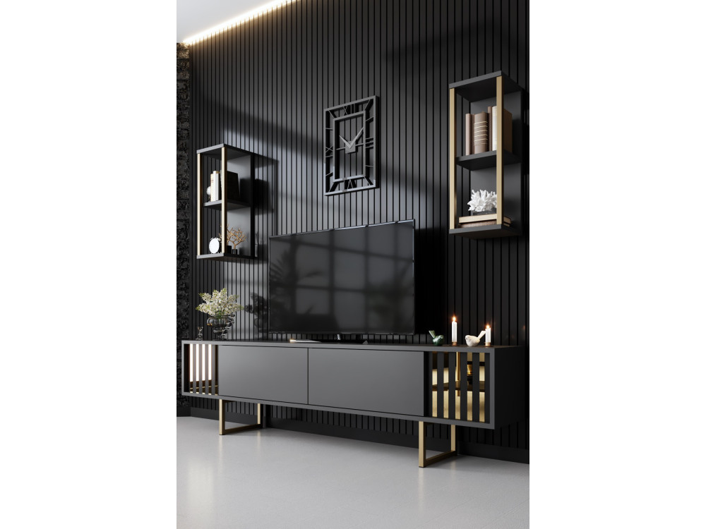 Soporte de TV de madera "Gold Line" - 180 x 30 x 48 cm - AntracitaNegro