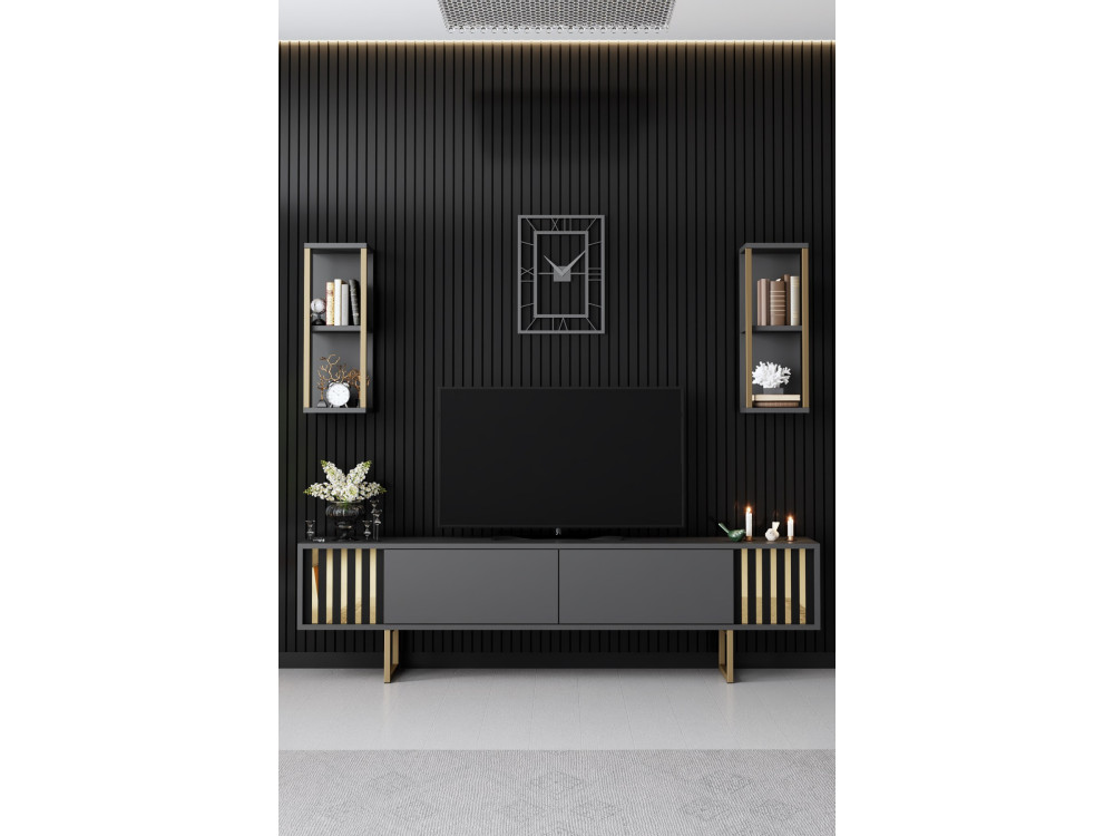 Soporte de TV de madera "Gold Line" - 180 x 30 x 48 cm - AntracitaNegro