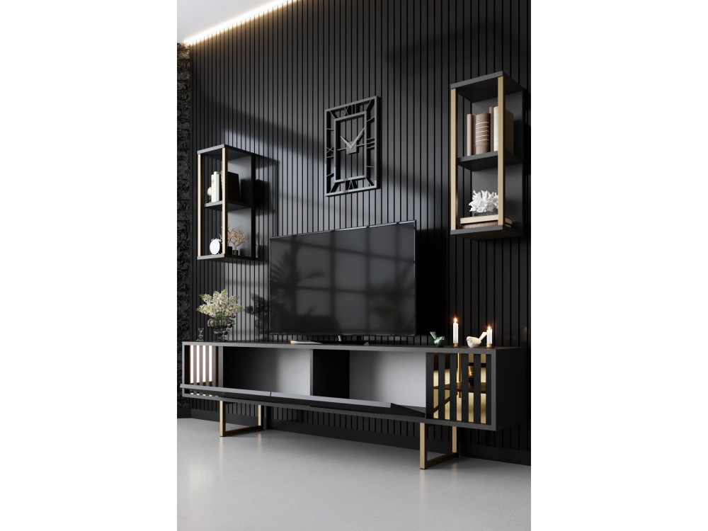 Soporte de TV de madera "Gold Line" - 180 x 30 x 48 cm - AntracitaNegro