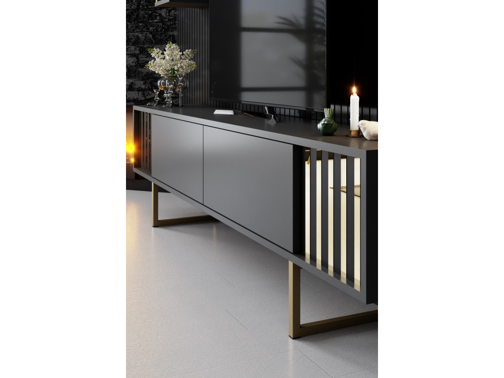 Soporte de TV de madera "Gold Line" - 180 x 30 x 48 cm - AntracitaNegro