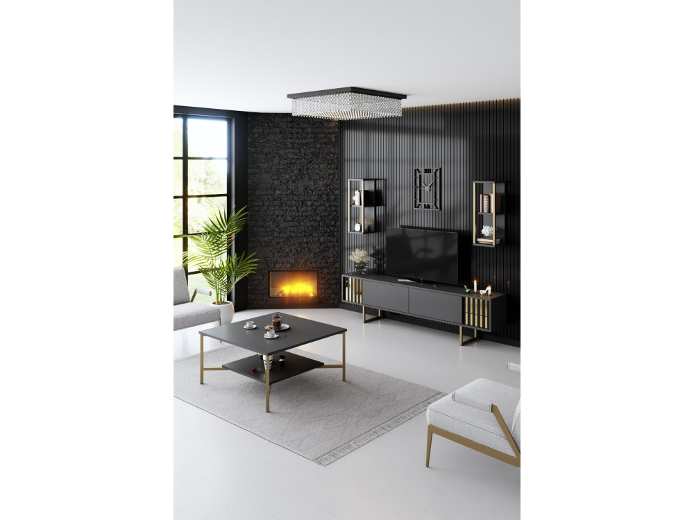 Soporte de TV de madera "Gold Line" - 180 x 30 x 48 cm - AntracitaNegro