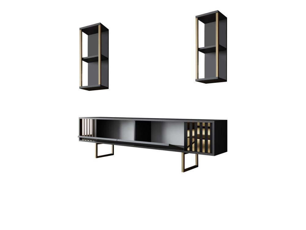 Soporte de TV de madera "Gold Line" - 180 x 30 x 48 cm - AntracitaNegro
