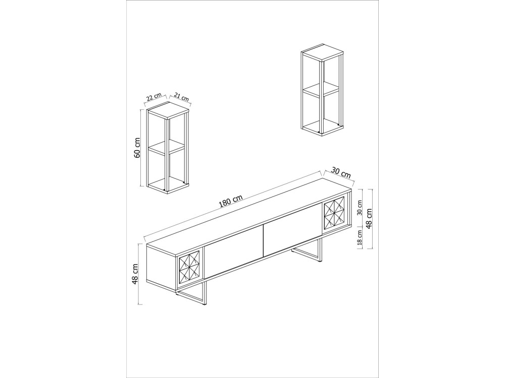 Soporte de TV de madera "Gold Line" - 180 x 30 x 48 cm - AntracitaNegro