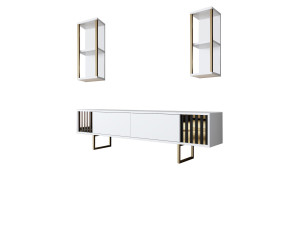 Soporte de TV de madera "Gold Line" - 180 x 30 x 48 cm - BlancoNegro