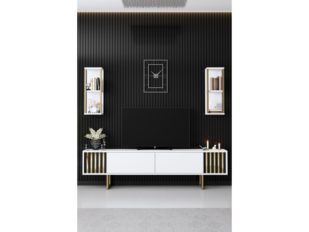 Soporte de TV de madera "Gold Line" - 180 x 30 x 48 cm - BlancoNegro