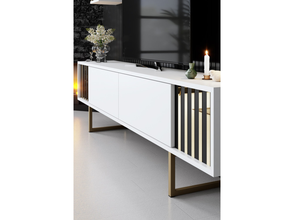 Soporte de TV de madera "Gold Line" - 180 x 30 x 48 cm - BlancoNegro
