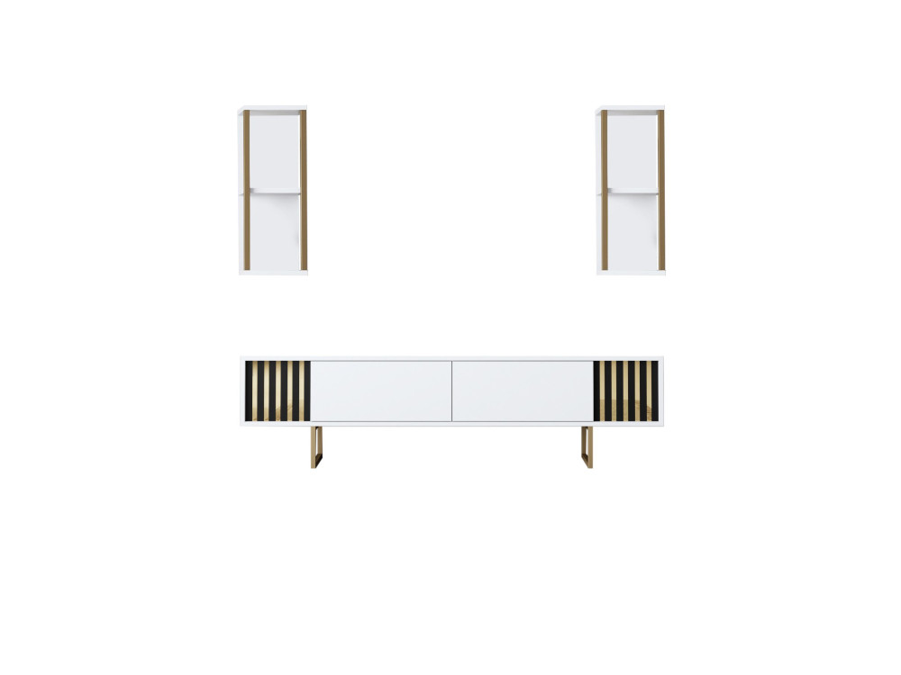 Soporte de TV de madera "Gold Line" - 180 x 30 x 48 cm - BlancoNegro
