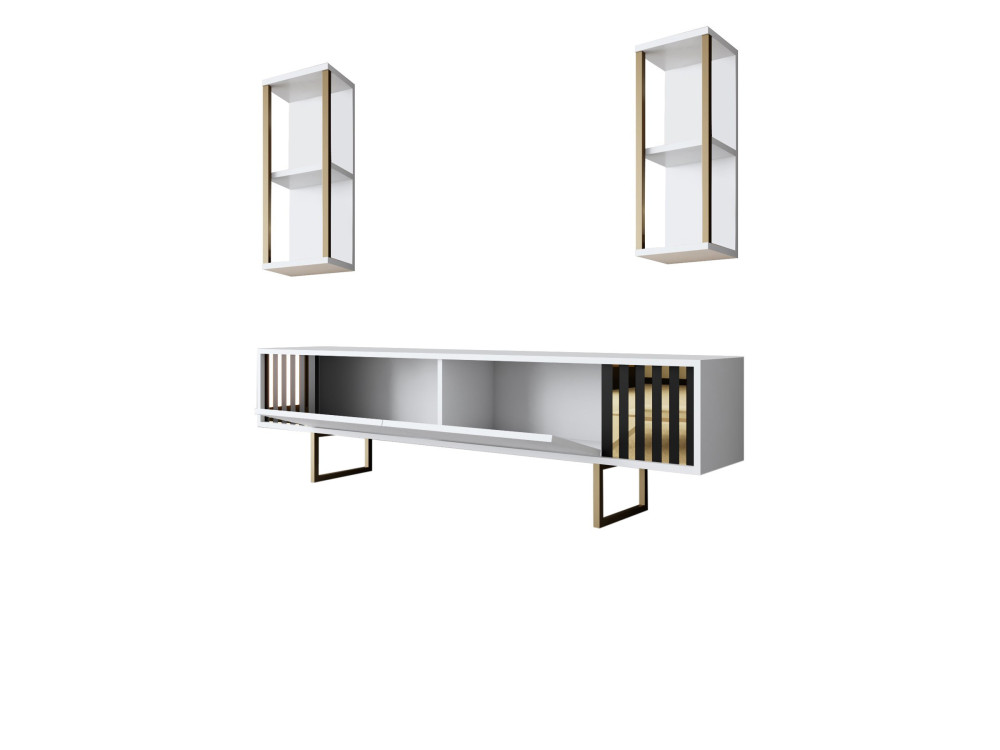 Soporte de TV de madera "Gold Line" - 180 x 30 x 48 cm - BlancoNegro