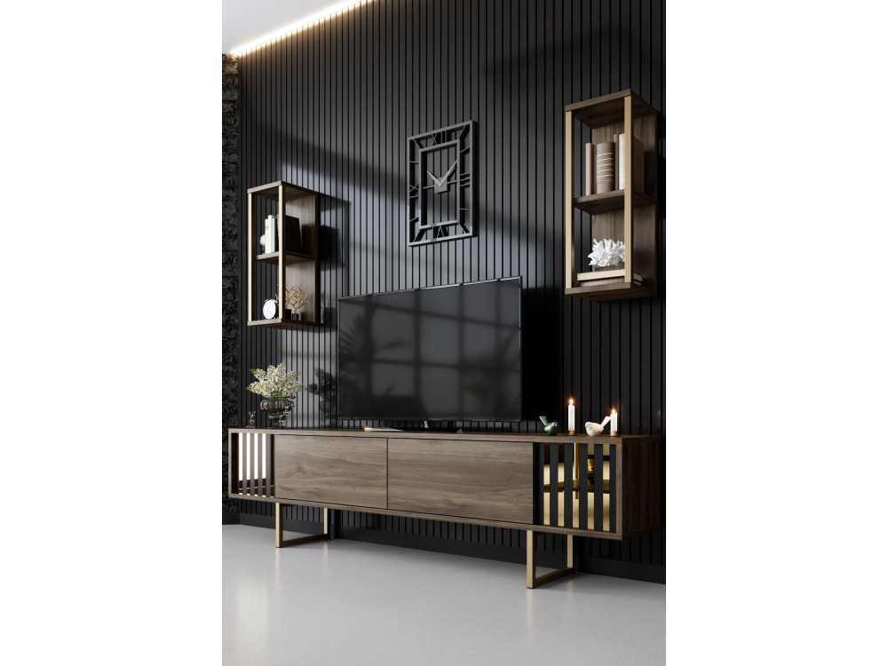 Soporte de TV de madera "Gold Line" - 180 x 30 x 48 cm - NogalNegro