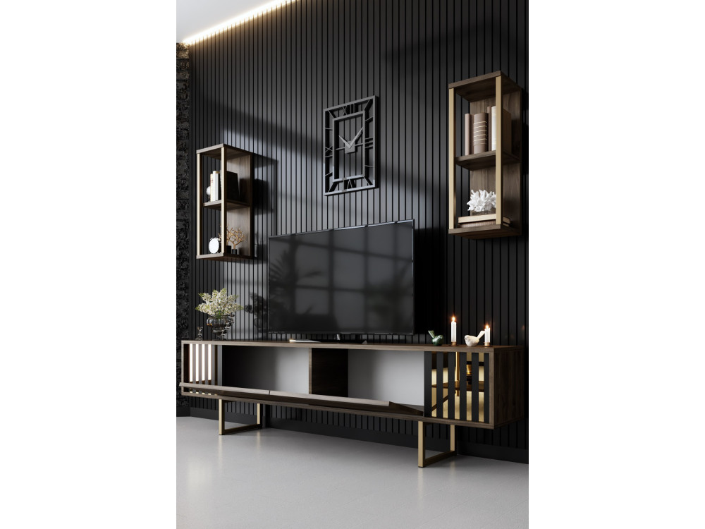 Soporte de TV de madera "Gold Line" - 180 x 30 x 48 cm - NogalNegro