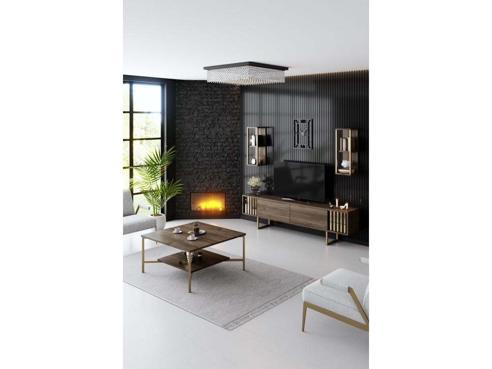 Soporte de TV de madera "Gold Line" - 180 x 30 x 48 cm - NogalNegro
