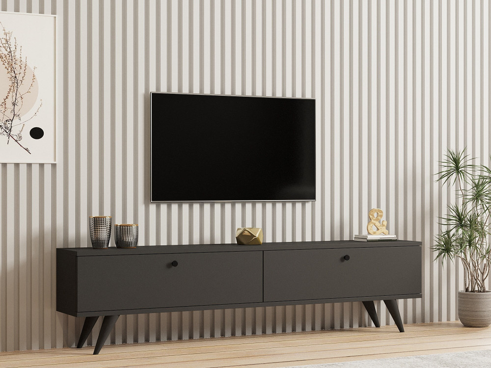Mueble TV de madera "Parlak" - 160 x 25 x 40 cm - Gris antracita