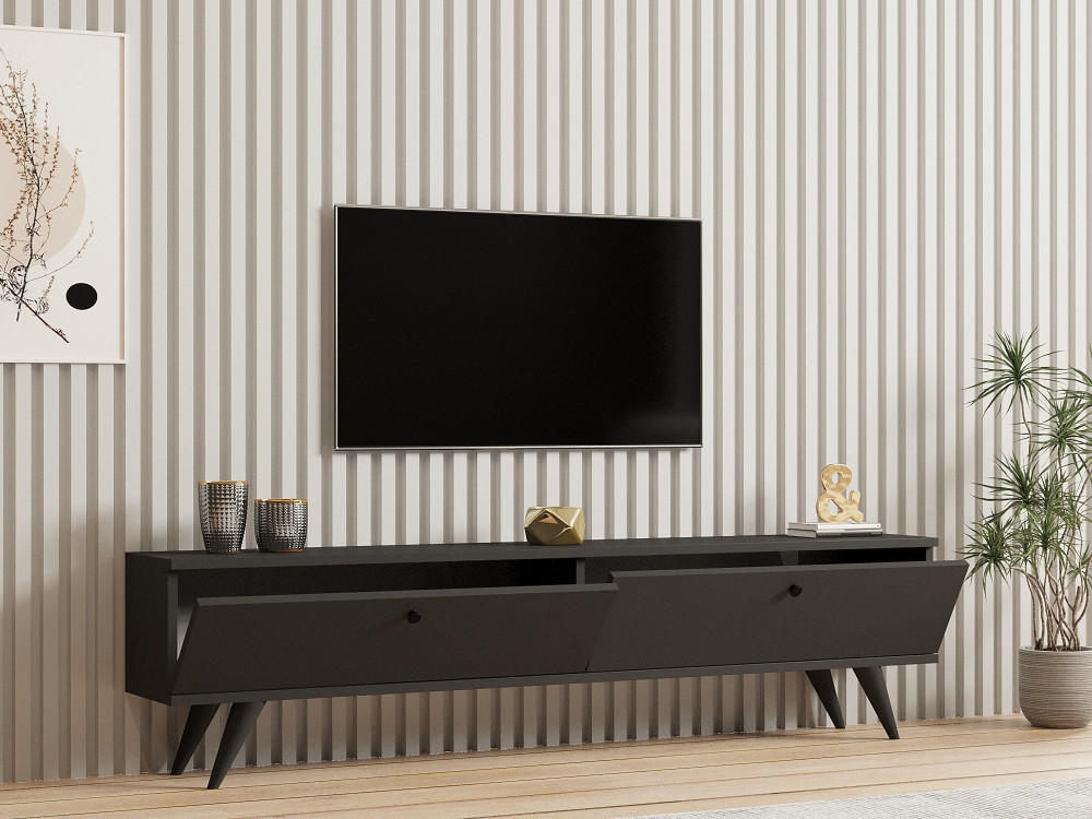 Mueble TV de madera "Parlak" - 160 x 25 x 40 cm - Gris antracita