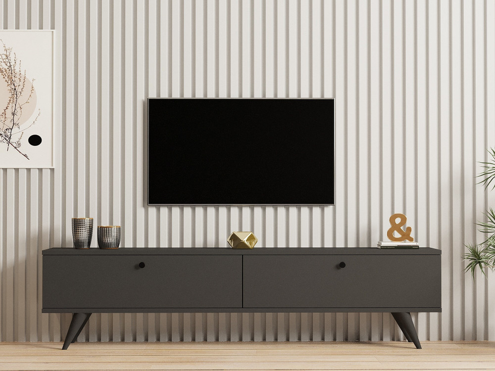 Mueble TV de madera "Parlak" - 160 x 25 x 40 cm - Gris antracita