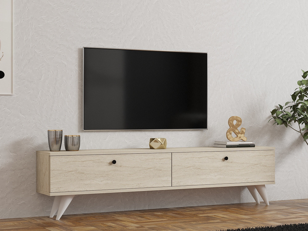 Soporte de TV de madera "Parlak" - 160 x 25 x 40 cm - Beige