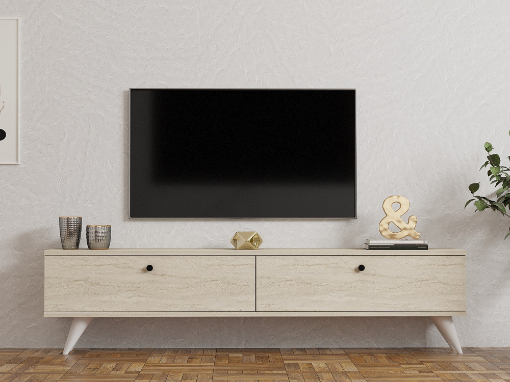 Soporte de TV de madera "Parlak" - 160 x 25 x 40 cm - Beige