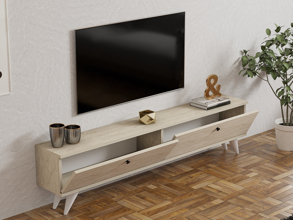 Soporte de TV de madera "Parlak" - 160 x 25 x 40 cm - Beige