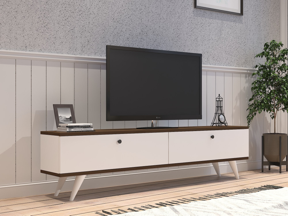 Soporte de TV de madera "Parlak" - 160 x 25 x 40 cm - Blanco