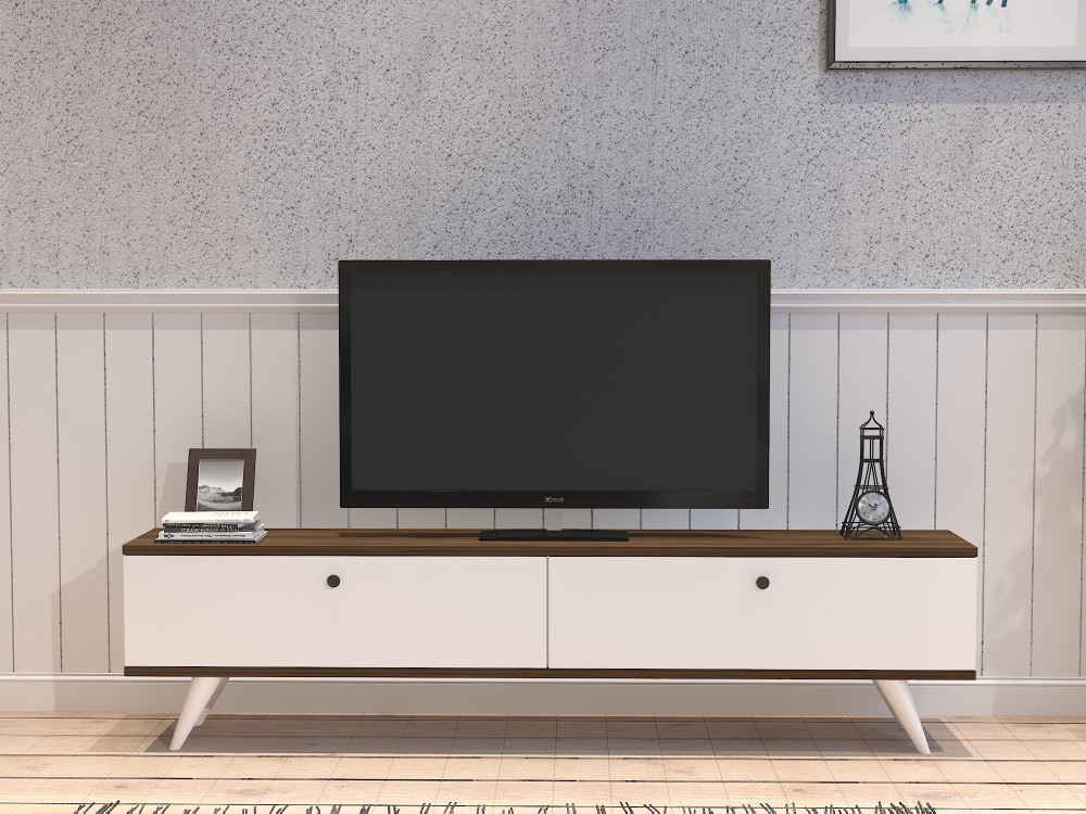 Soporte de TV de madera "Parlak" - 160 x 25 x 40 cm - Blanco