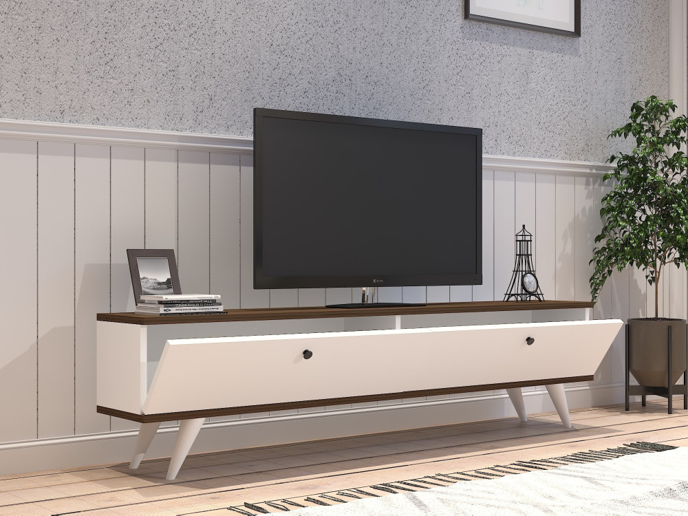 Soporte de TV de madera "Parlak" - 160 x 25 x 40 cm - Blanco