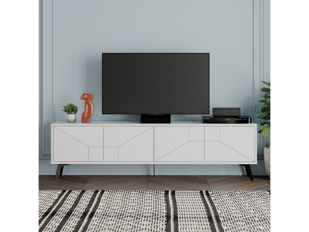 Soporte de TV de madera "Dune" - 180 x 29 x 50 cm - Blanco
