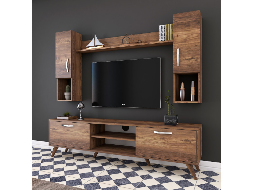 Soporte de TV de madera "Mezalun" - 180 x 35 x 48 cm - Marrón