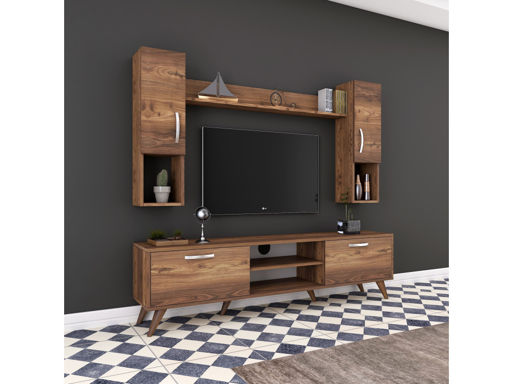 Soporte de TV de madera "Mezalun" - 180 x 35 x 48 cm - Marrón