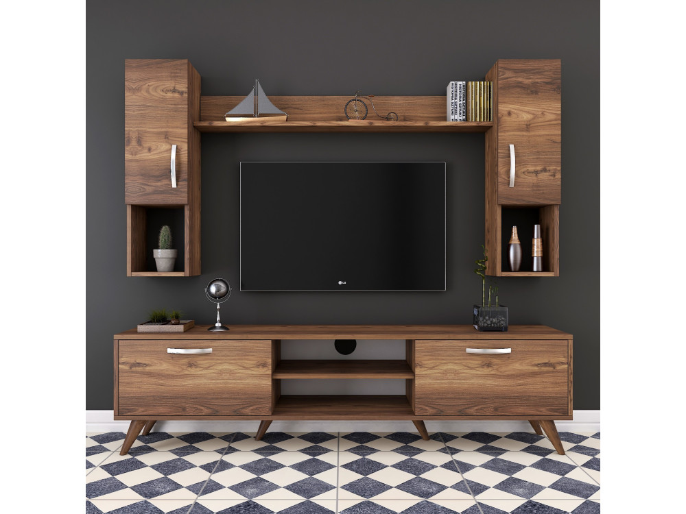 Soporte de TV de madera "Mezalun" - 180 x 35 x 48 cm - Marrón
