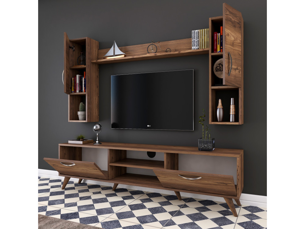 Soporte de TV de madera "Mezalun" - 180 x 35 x 48 cm - Marrón