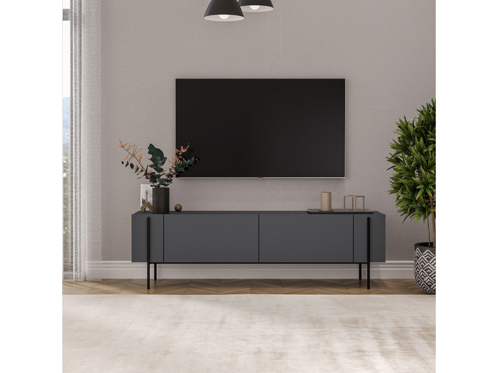 Soporte de TV de madera "Herman" - 160 x 31 x 45 cm - Gris antracita