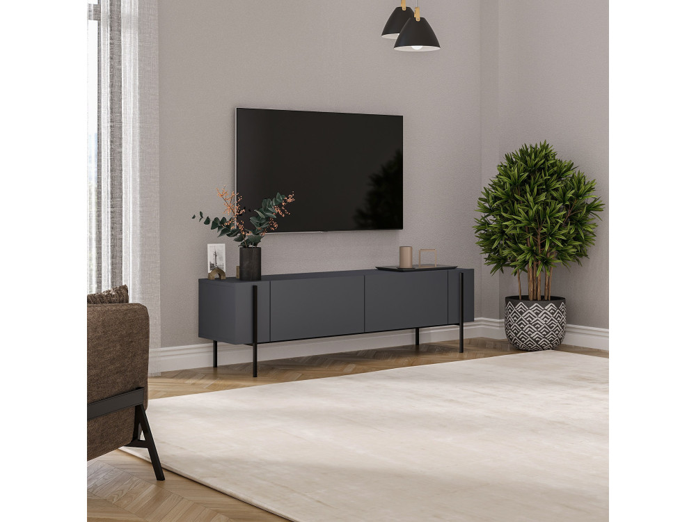 Soporte de TV de madera "Herman" - 160 x 31 x 45 cm - Gris antracita