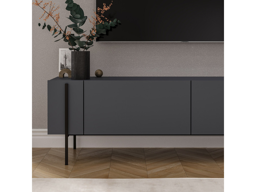 Soporte de TV de madera "Herman" - 160 x 31 x 45 cm - Gris antracita