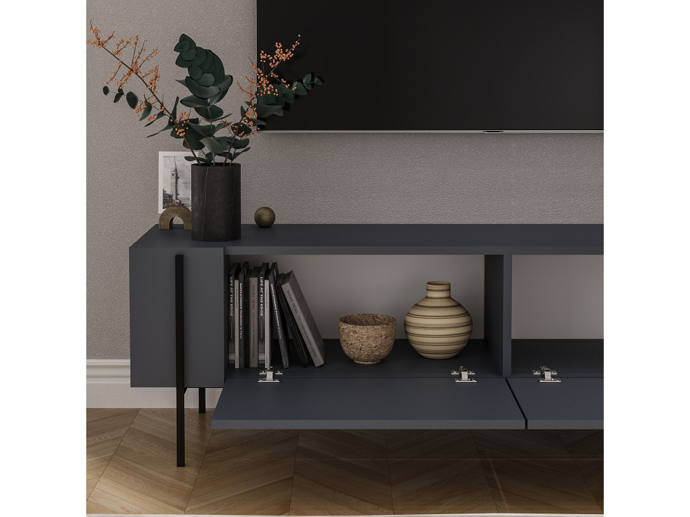 Soporte de TV de madera "Herman" - 160 x 31 x 45 cm - Gris antracita
