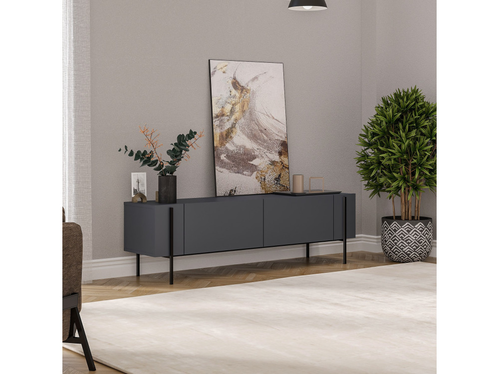 Soporte de TV de madera "Herman" - 160 x 31 x 45 cm - Gris antracita