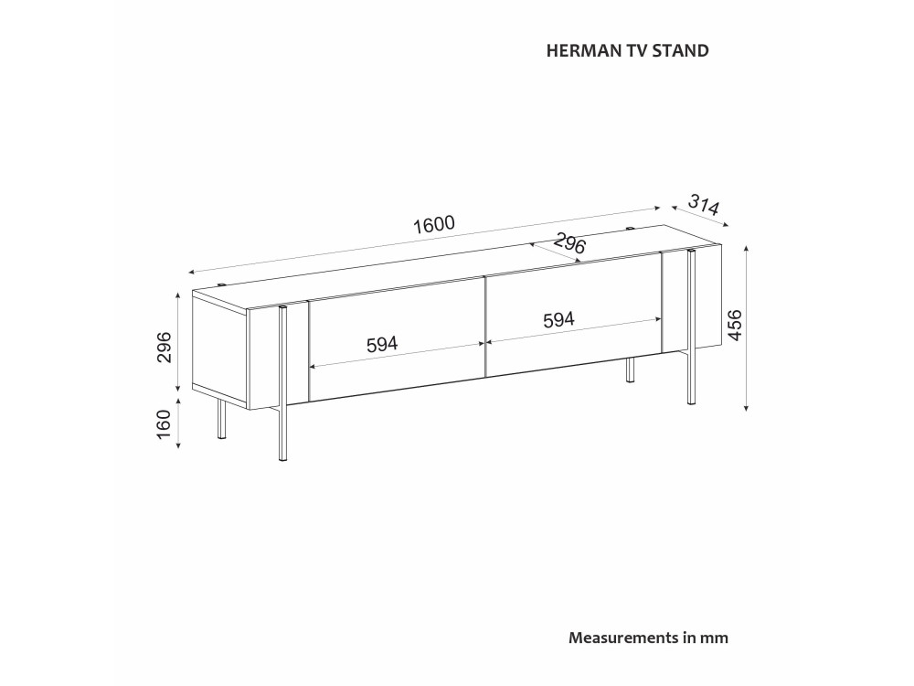 Soporte de TV de madera "Herman" - 160 x 31 x 45 cm - Gris antracita