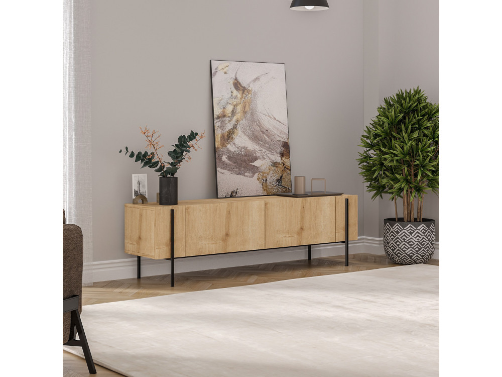 Soporte de TV de madera "Herman" - 160 x 31 x 45 cm - Beige