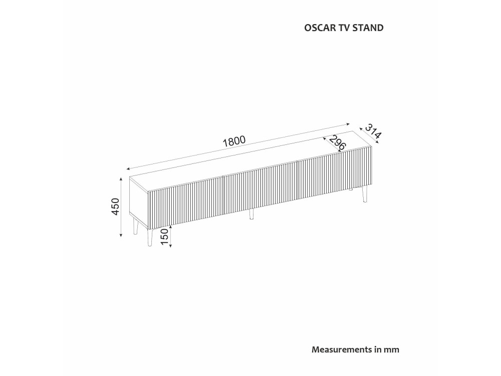 Soporte de TV de madera "Oscar" - 180 x 31 x 45 cm - Gris antracita