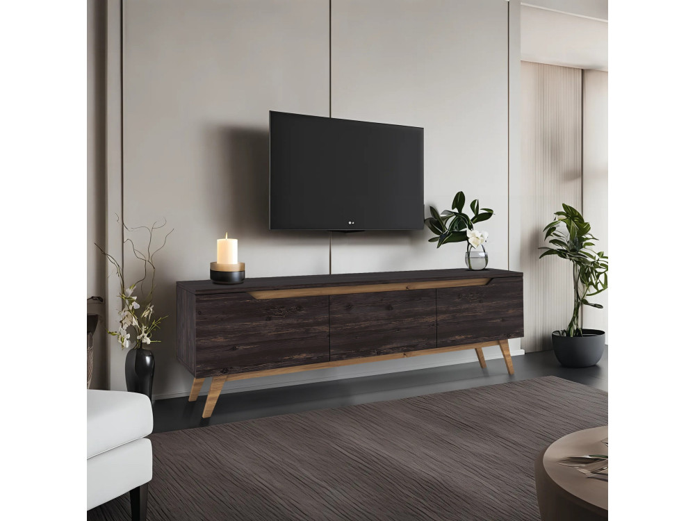 Soporte de TV de madera "Digi" - 180 x 35 x 48 cm - Negro