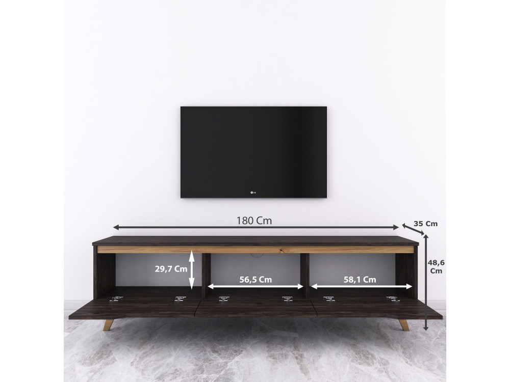 Soporte de TV de madera "Digi" - 180 x 35 x 48 cm - Negro