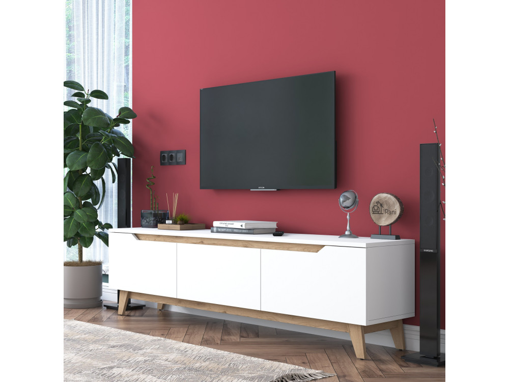 Soporte de TV de madera "Digi" - 180 x 35 x 48 cm - Beige