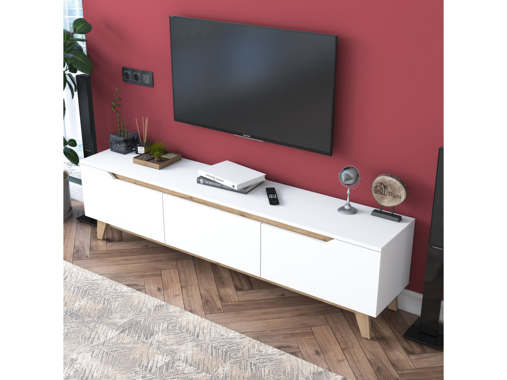 Soporte de TV de madera "Digi" - 180 x 35 x 48 cm - Beige