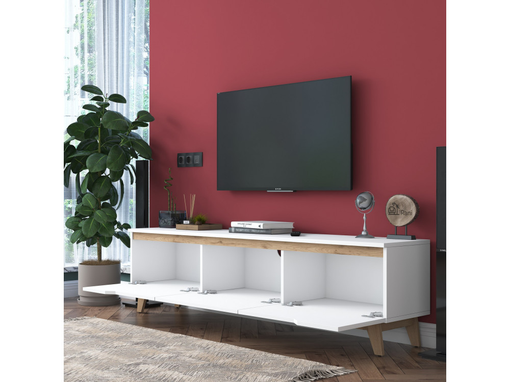 Soporte de TV de madera "Digi" - 180 x 35 x 48 cm - Beige