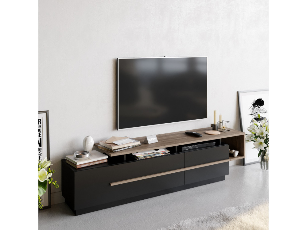 Soporte de TV de madera "Basak" - 180 x 40 x 46 cm - Negro