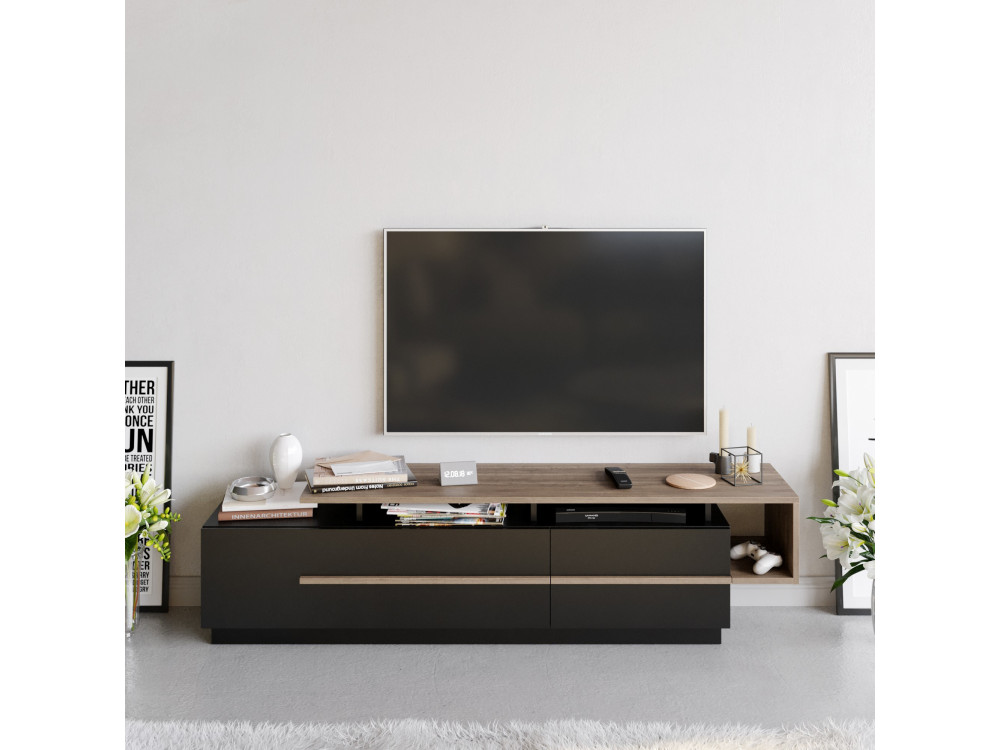 Soporte de TV de madera "Basak" - 180 x 40 x 46 cm - Negro
