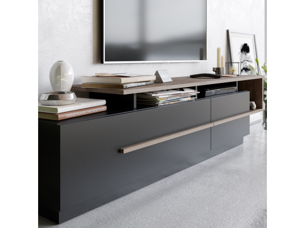 Soporte de TV de madera "Basak" - 180 x 40 x 46 cm - Negro