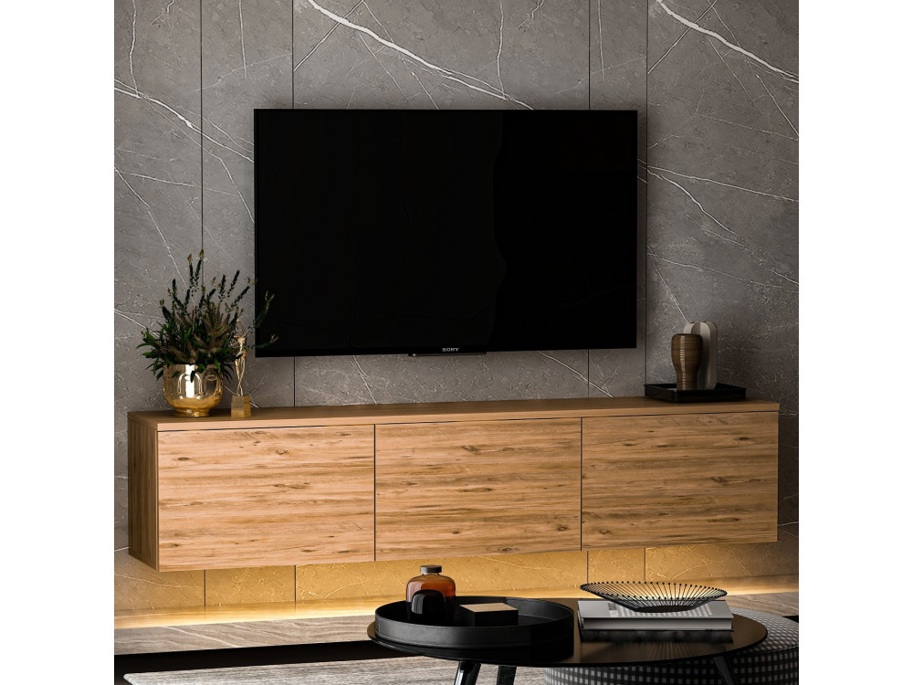 Soporte de TV de madera suspendido "Neon illuminated" con iluminación LED - 160 x 32 x 35 cm - Marrón
