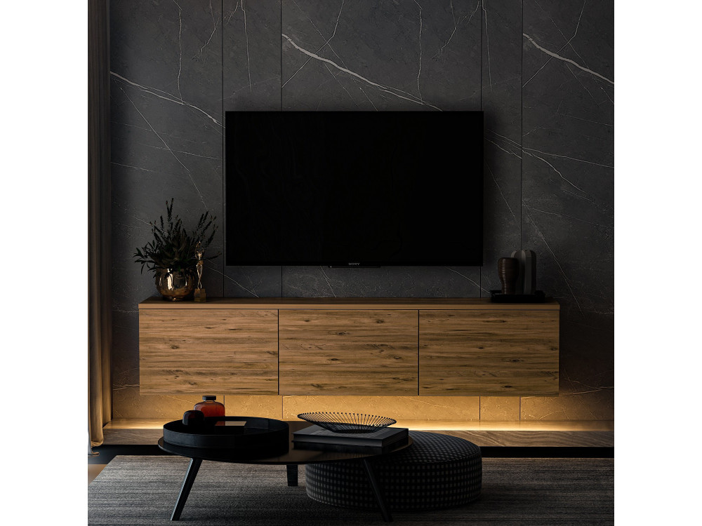Soporte de TV de madera suspendido "Neon illuminated" con iluminación LED - 160 x 32 x 35 cm - Marrón