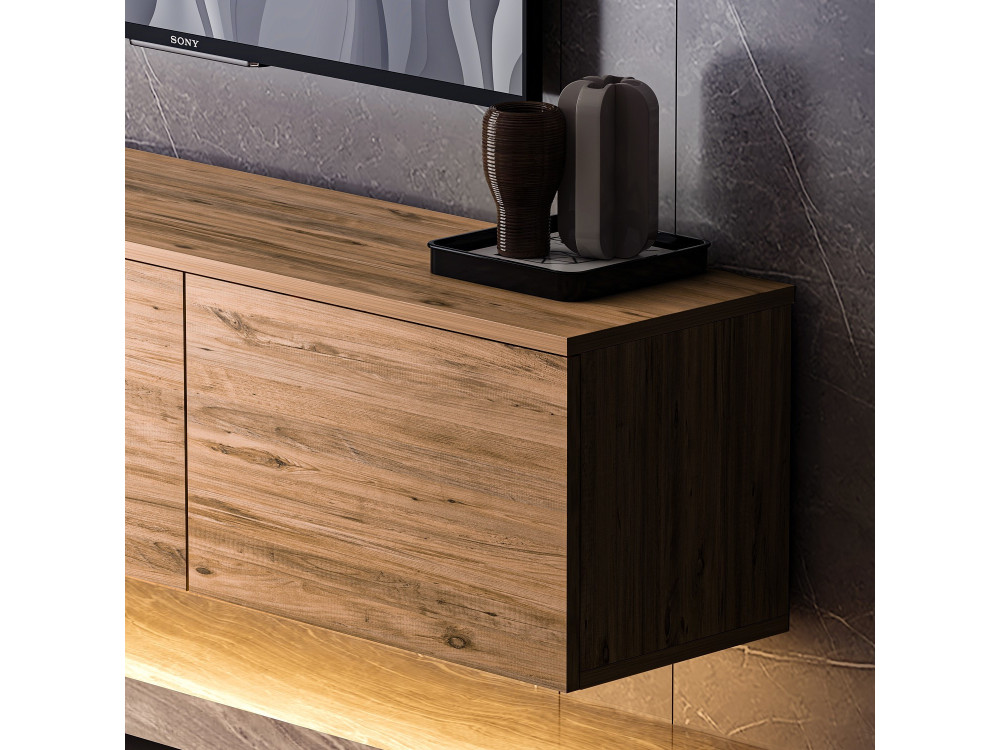 Soporte de TV de madera suspendido "Neon illuminated" con iluminación LED - 160 x 32 x 35 cm - Marrón